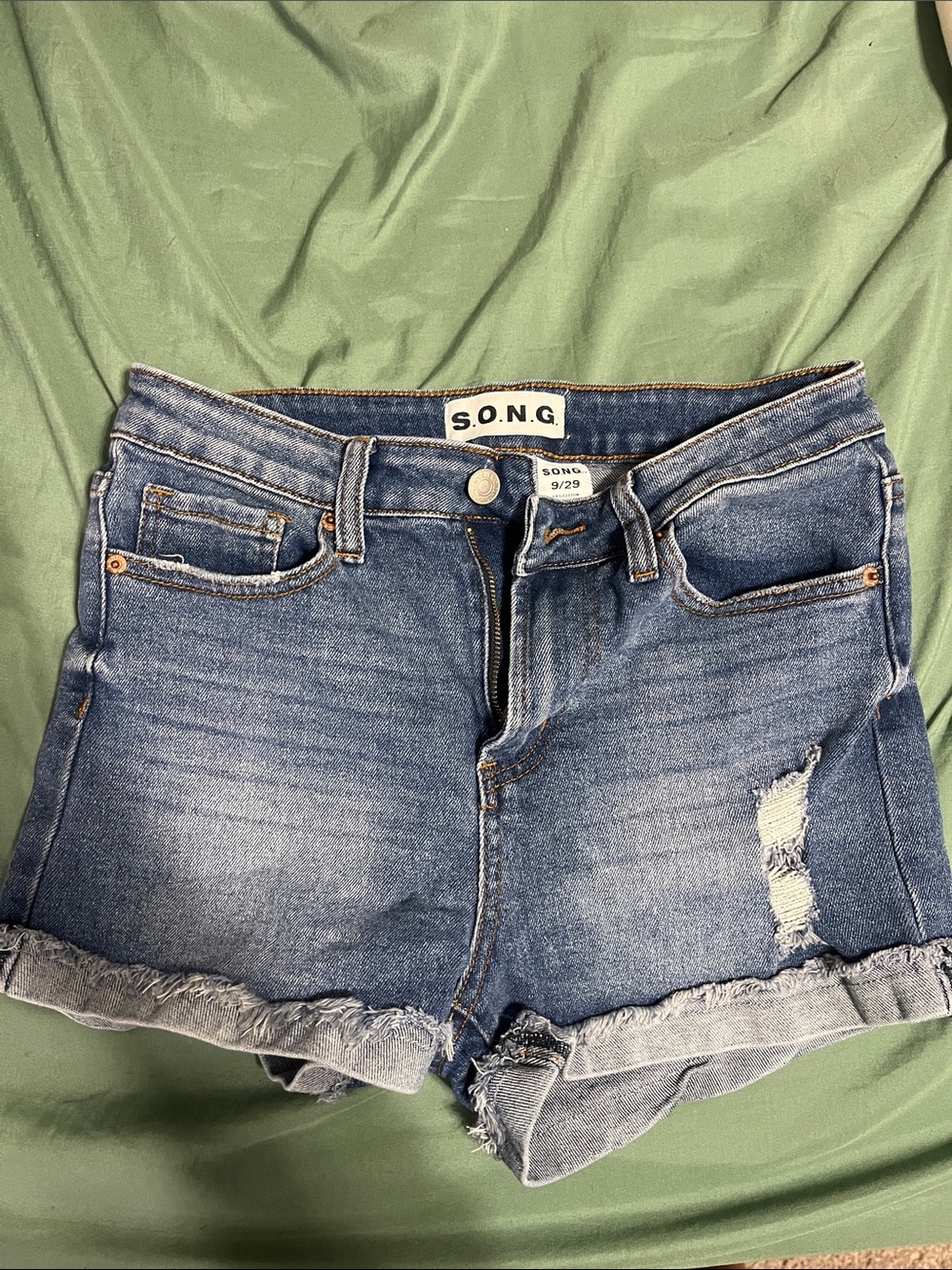 S.O.N.G. Mid-Rise Distressed Blue Denim Shorts